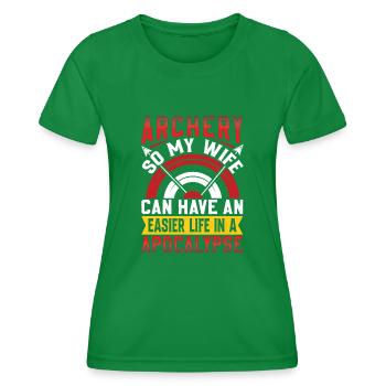 Drôle de dicton de tir à l’arc - Apocalypse - T-shirt sport Femme - vert - Devant - AI Model Female 172 dark (172cm)