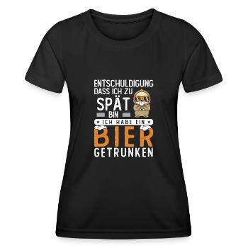 Entschuldigung dass ich zu spät bin Bier getrunken - Frauen Funktions-T-Shirt - Schwarz - Vorne - AI Model Female 172 light (172cm)