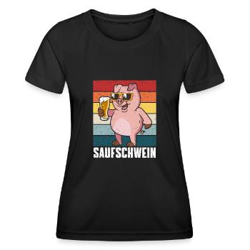 Biertrinker Schwein Saufschwein Bier Party - Frauen Funktions-T-Shirt - Schwarz - Vorne - AI Model Female 172 light (172cm)