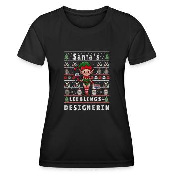 Ugly Weihnachten SANTAS LIEBLINGS Designerin - Frauen Funktions-T-Shirt - Schwarz - Vorne - AI Model Female 172 light (172cm)