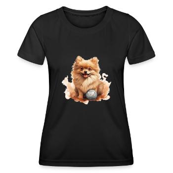 Süßes Zwergsitz Pomeranian T Hundehalter Gassi - Frauen Funktions-T-Shirt - Schwarz - Vorne - AI Model Female 172 light (172cm)