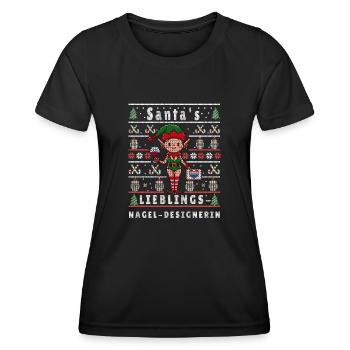 Ugly Weihnachten SANTAS LIEBLINGS Nagel-Designerin - Frauen Funktions-T-Shirt - Schwarz - Vorne - AI Model Female 172 light (172cm)