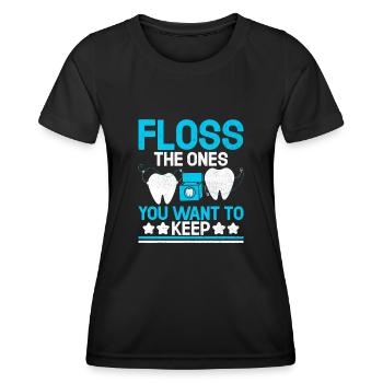 Verwenden Sie Zahnseide Diejenigen, die Sie in der Zahnarzthöhle behalten möchten - Frauen Funktions-T-Shirt - Schwarz - Vorne - AI Model Female 172 light (172cm)