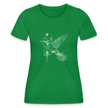 Hummingbird Abstract Line Art - Women's Functional T-Shirt - kelly green - Front - AI Model Female 172 dark (172cm)