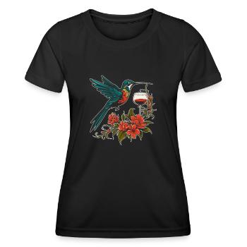 Kolibri Hummingbird Wine Glass - Frauen Funktions-T-Shirt - Schwarz - Vorne - AI Model Female 172 light (172cm)
