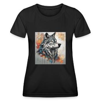 Wolf with color spots background. - Women's Functional T-Shirt - black - Front - AI Model Female 172 light (172cm)