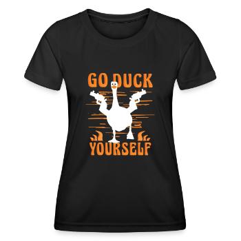 Fuck Yourself lustiger Erpel - Frauen Funktions-T-Shirt - Schwarz - Vorne - AI Model Female 172 light (172cm)