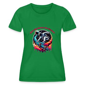 Kick Flip Across the Cosmos - Frauen Funktions-T-Shirt - Kelly Green - Vorne - AI Model Female 172 dark (172cm)