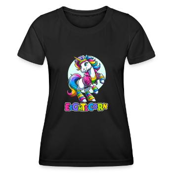 80s Achtziger Einhorn Eighticorn - Frauen Funktions-T-Shirt - Schwarz - Vorne - AI Model Female 172 light (172cm)