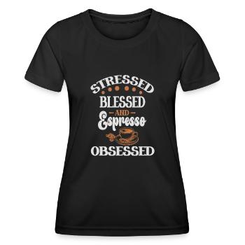 Stressé Obsédé par l’espresso - Amateur de café - T-shirt sport Femme - noir - Devant - AI Model Female 172 light (172cm)