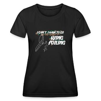 Wing Foiling Winging Wingsurfing - Women's Functional T-Shirt - black - Front - AI Model Female 172 light (172cm)