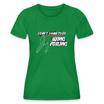 Wing Foiling Winging Wingsurfing - Women's Functional T-Shirt - kelly green - Front - AI Model Female 172 dark (172cm)