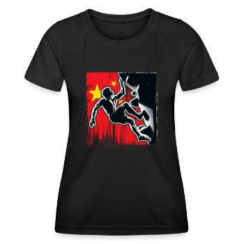 Grimpeur chinois - Escalade de bloc en détresse - T-shirt sport Femme - noir - Devant - AI Model Female 172 light (172cm)