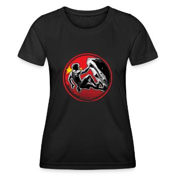 Grimpeur chinois - Escalade de bloc en détresse - T-shirt sport Femme - noir - Devant - AI Model Female 172 light (172cm)