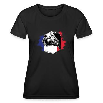 France Climber – Escalade de bloc en détresse - T-shirt sport Femme - noir - Devant - AI Model Female 172 light (172cm)