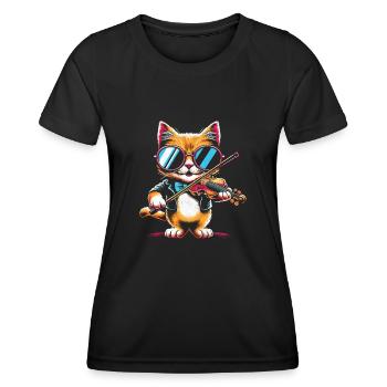 Chat Jouant Du Violon Instrument Violoniste Violon Vi - T-shirt sport Femme - noir - Devant - AI Model Female 172 light (172cm)