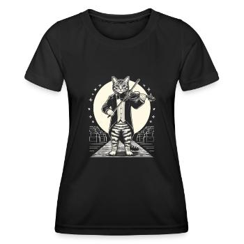 Chat Jouant Du Violon Instrument Violoniste Violon Vi - T-shirt sport Femme - noir - Devant - AI Model Female 172 light (172cm)