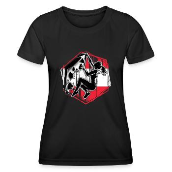 Grimpeur autrichien – Escalade de bloc en détresse - T-shirt sport Femme - noir - Devant - AI Model Female 172 light (172cm)
