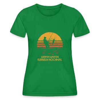 Casting, waiting, cranking again, anglers, fishermen - Women's Functional T-Shirt - kelly green - Front - AI Model Female 172 dark (172cm)