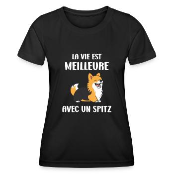 Humour chien Spitz - T-shirt sport Femme - noir - Devant - AI Model Female 172 light (172cm)