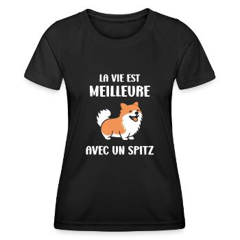 Humour chien Spitz - T-shirt sport Femme - noir - Devant - AI Model Female 172 light (172cm)