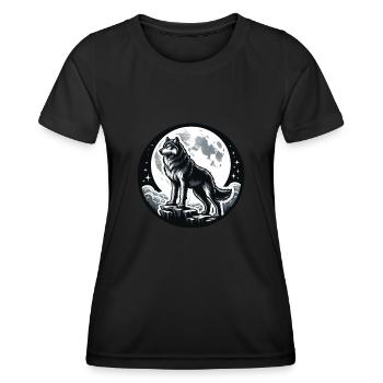 Majestätischer Wolf im Mondschein Design - Frauen Funktions-T-Shirt - Schwarz - Vorne - AI Model Female 172 light (172cm)