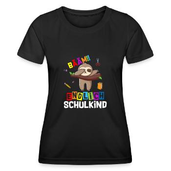 Bääm Finally Schoolchild Sloth School Enrollment - Women's Functional T-Shirt - black - Front - AI Model Female 172 light (172cm)