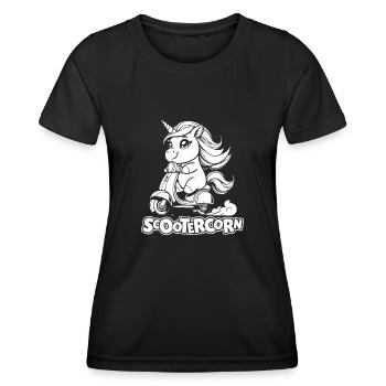 Motorroller Einhorn Scootercorn - Frauen Funktions-T-Shirt - Schwarz - Vorne - AI Model Female 172 light (172cm)