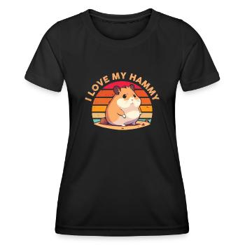 J’aime mon Hamy T-shirt rétro - T-shirt sport Femme - noir - Devant - AI Model Female 172 light (172cm)