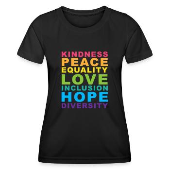 Bienveillance Paix Égalité Arc-en-ciel Gay Pride LGBT - T-shirt sport Femme - noir - Devant - AI Model Female 172 light (172cm)