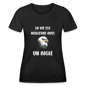 Citation humour Oiseau aigle - T-shirt sport Femme - noir - Devant - AI Model Female 172 light (172cm)