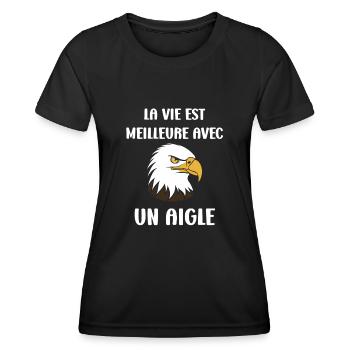 Citation humour Oiseau aigle - T-shirt sport Femme - noir - Devant - AI Model Female 172 light (172cm)