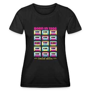 Born in 1986 Classic cassette tape original gift - Women's Functional T-Shirt - black - Front - AI Model Female 172 light (172cm)