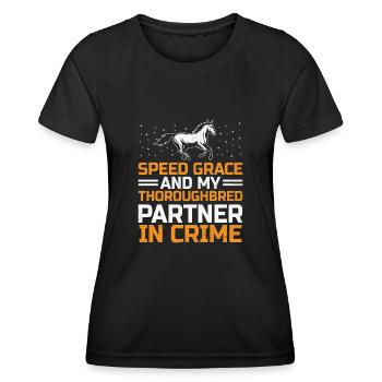 Courses de chevaux pur-sang Équitation Chevaux équestres - T-shirt sport Femme - noir - Devant - AI Model Female 172 light (172cm)