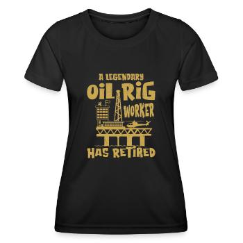Un travailleur légendaire d’une plate-forme pétrolière a pris sa retraite dans un champ pétrolifère - T-shirt sport Femme - noir - Devant - AI Model Female 172 light (172cm)