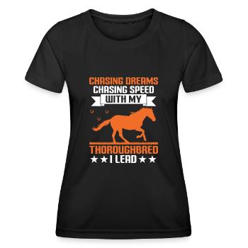 Thoroughbred Horse Racing Riding Equestian Horses - Women's Functional T-Shirt - black - Front - AI Model Female 172 light (172cm)