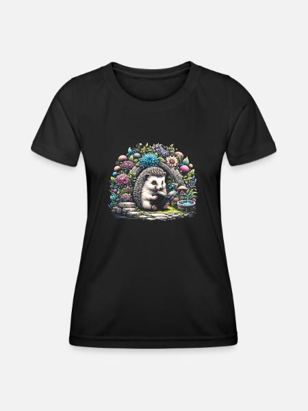 Hedgehog Reading Book – Full Moon Seascape - Women's Functional T-Shirt - black