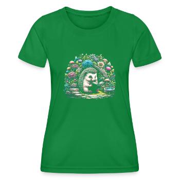 Hedgehog Reading Book – Full Moon Seascape - Women's Functional T-Shirt - kelly green - Front - AI Model Female 172 dark (172cm)