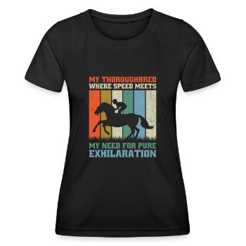 Thoroughbred Horse Racing Riding Equestian Horses - Women's Functional T-Shirt - black - Front - AI Model Female 172 light (172cm)