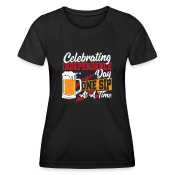 Merica Amerikanische Flagge Bierflasche 4. Juli - Frauen Funktions-T-Shirt - Schwarz - Vorne - AI Model Female 172 light (172cm)