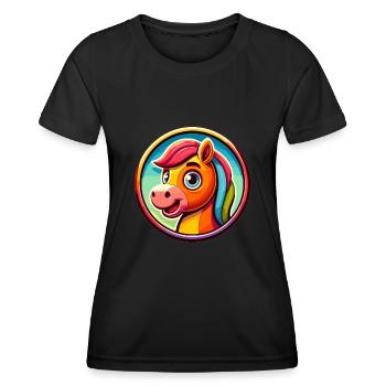 Pferd, Pferdekopf in Comicstyle - Frauen Funktions-T-Shirt - Schwarz - Vorne - AI Model Female 172 light (172cm)