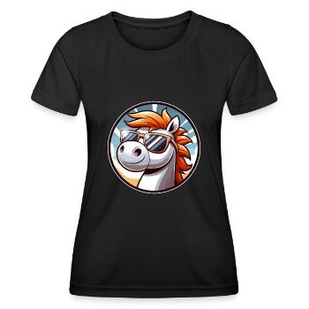 Pferd mit Sonnenbrille in Comicstyle - Frauen Funktions-T-Shirt - Schwarz - Vorne - AI Model Female 172 light (172cm)
