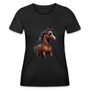 Pferd mit Sonnenbrille in Comicstyle - Frauen Funktions-T-Shirt - Schwarz - Vorne - AI Model Female 172 light (172cm)