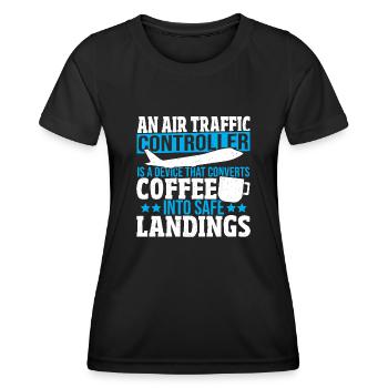 Costume de contrôleur de la circulation aérienne de piste d’aviation de piste de trafic aérien - T-shirt sport Femme - noir - Devant - AI Model Female 172 light (172cm)