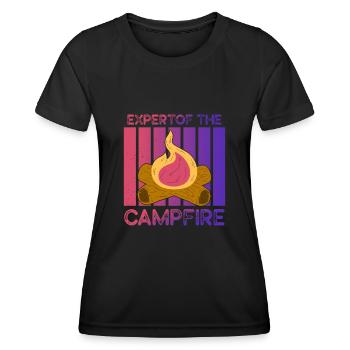 Experte für Camping-Experten am Lagerfeuer - Frauen Funktions-T-Shirt - Schwarz - Vorne - AI Model Female 172 light (172cm)