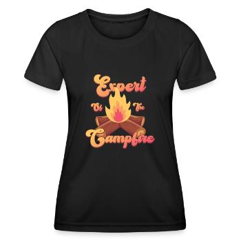 Experte für Camping-Experten am Lagerfeuer - Frauen Funktions-T-Shirt - Schwarz - Vorne - AI Model Female 172 light (172cm)