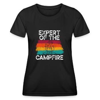 Experte für Camping-Experten am Lagerfeuer - Frauen Funktions-T-Shirt - Schwarz - Vorne - AI Model Female 172 light (172cm)
