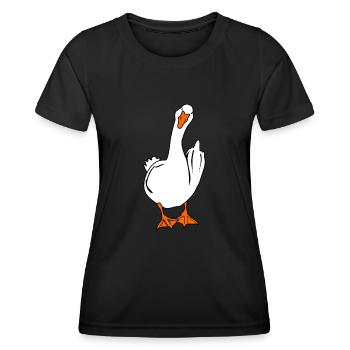Grumpy Goose Middle Finger Geese - Frauen Funktions-T-Shirt - Schwarz - Vorne - AI Model Female 172 light (172cm)