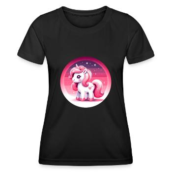 Einhorn in rosa Comicstyle - Frauen Funktions-T-Shirt - Schwarz - Vorne - AI Model Female 172 light (172cm)