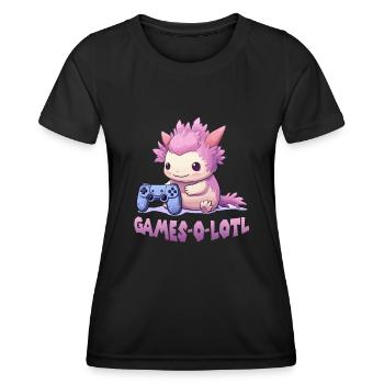 Kawaii Axolotl Gamer T | Anime Gamer T | Axolotl - T-shirt sport Femme - noir - Devant - AI Model Female 172 light (172cm)